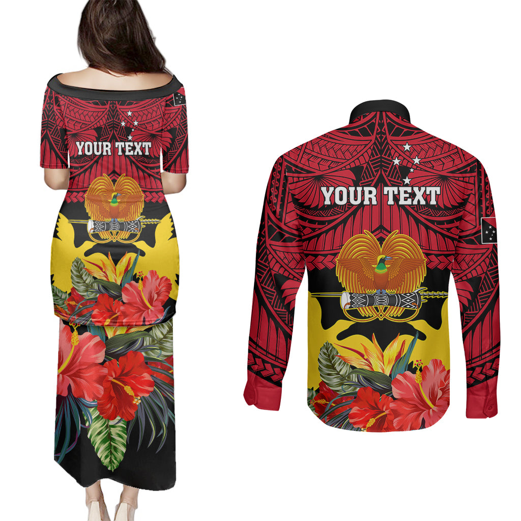 Personalised Papua New Guinea Couples Matching Puletasi Dress and Long Sleeve Button Shirts Bird Of Paradise Mix Polynesian Pattern LT01 - Polynesian Pride