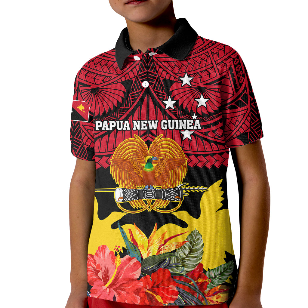 Personalised Papua New Guinea Kid Polo Shirt Bird Of Paradise Mix Polynesian Pattern LT01 Kid Red - Polynesian Pride