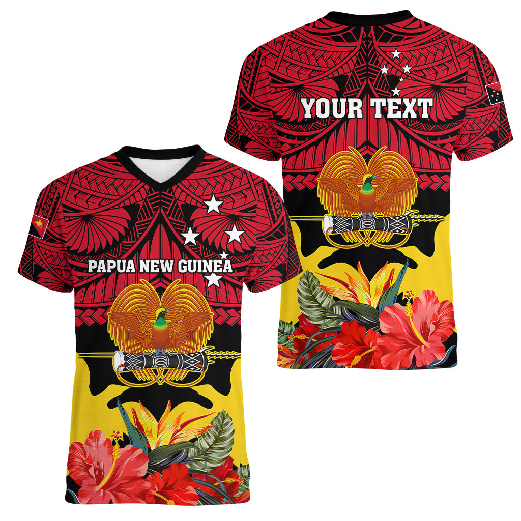 Personalised Papua New Guinea Women V Neck T Shirt Bird Of Paradise Mix Polynesian Pattern LT01 - Polynesian Pride
