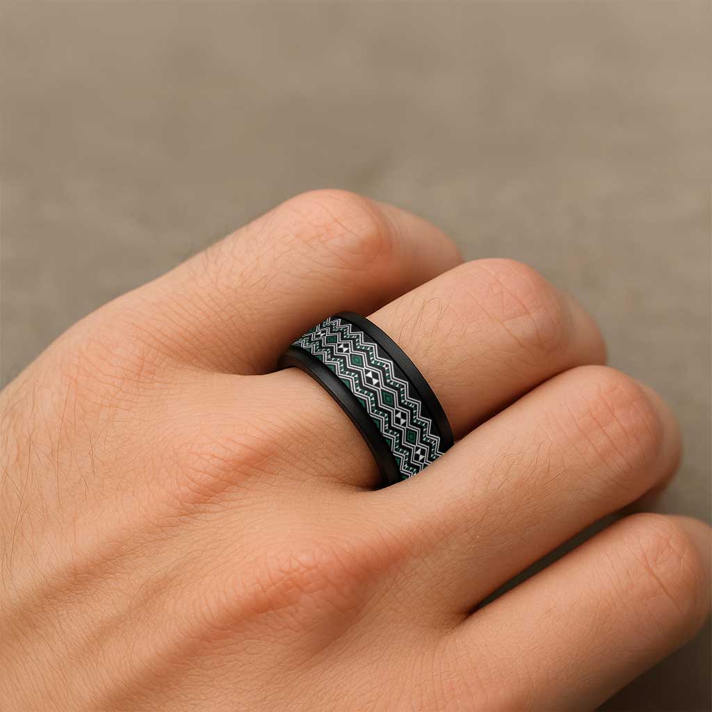 Aotearoa Green Taniko Pattern Special Spinner Ring - Polynesian Pride