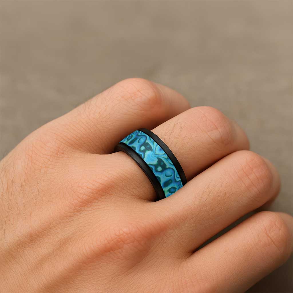 Turquoise Paua Shell Pattern Unique Spinner Ring - Polynesian Pride