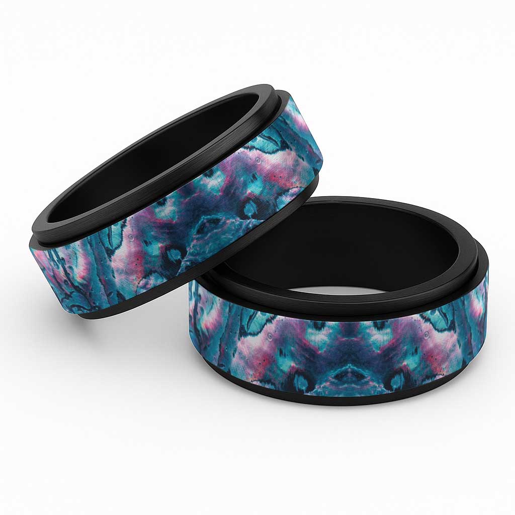 Turquoise Pink Paua Shell Pattern Unique Spinner Ring - Polynesian Pride