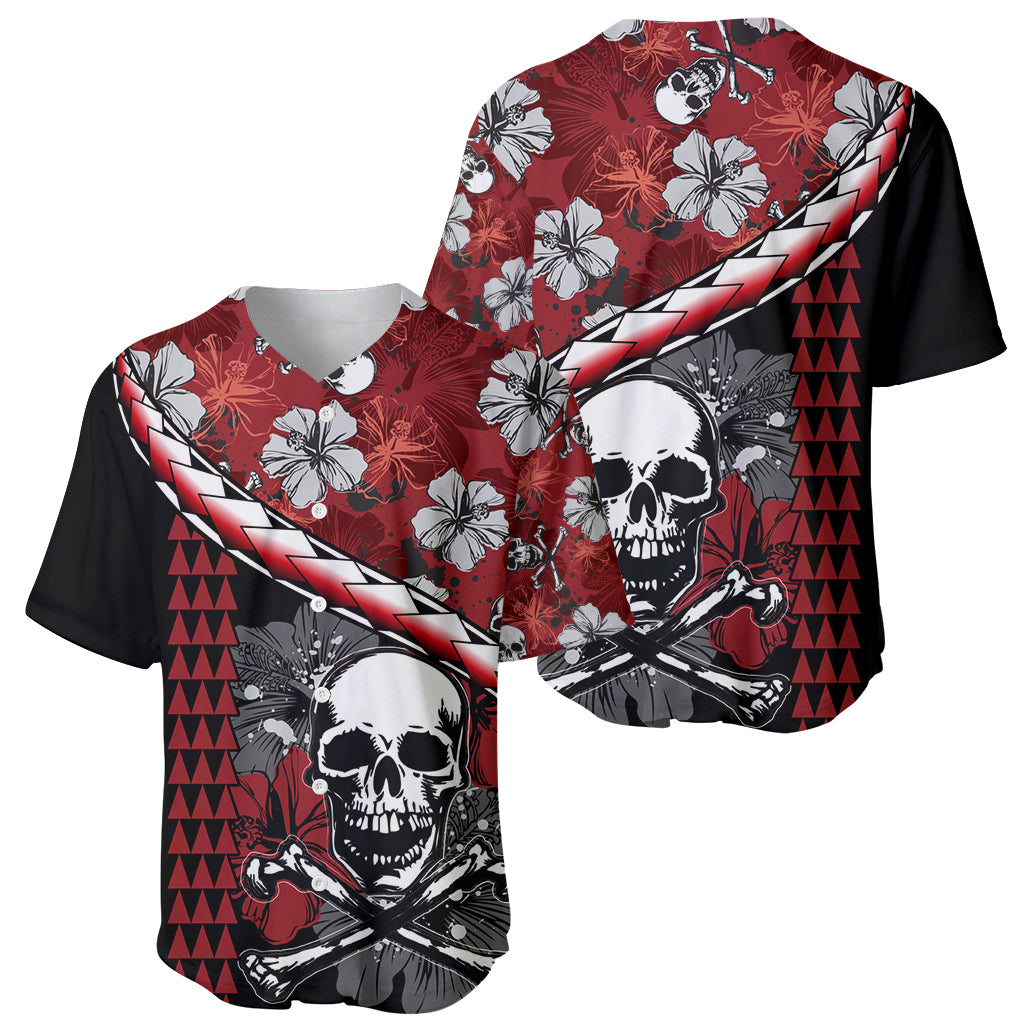 Hawaii Halloween Baseball Jersey Hibiscus Skull Kakau Pattern LT01 - Polynesian Pride