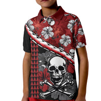 Hawaii Halloween Kid Polo Shirt Hibiscus Skull Kakau Pattern LT01 Kid Red - Polynesian Pride