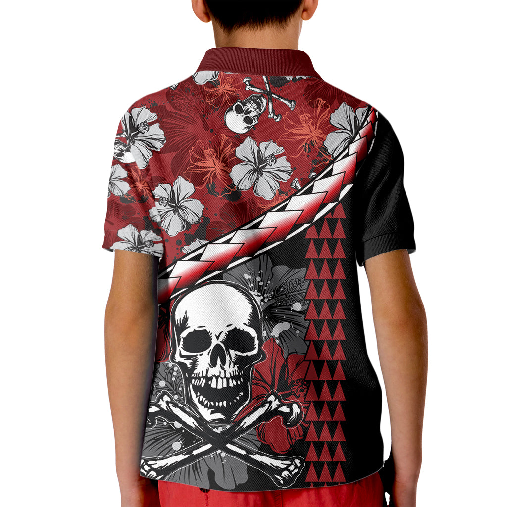 Hawaii Halloween Kid Polo Shirt Hibiscus Skull Kakau Pattern LT01 - Polynesian Pride