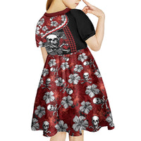 Hawaii Halloween Kid Short Sleeve Dress Hibiscus Skull Kakau Pattern LT01 - Polynesian Pride
