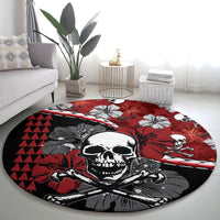 Hawaii Halloween Round Carpet Hibiscus Skull Kakau Pattern LT01 - Polynesian Pride