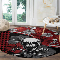 Hawaii Halloween Round Carpet Hibiscus Skull Kakau Pattern LT01 - Polynesian Pride