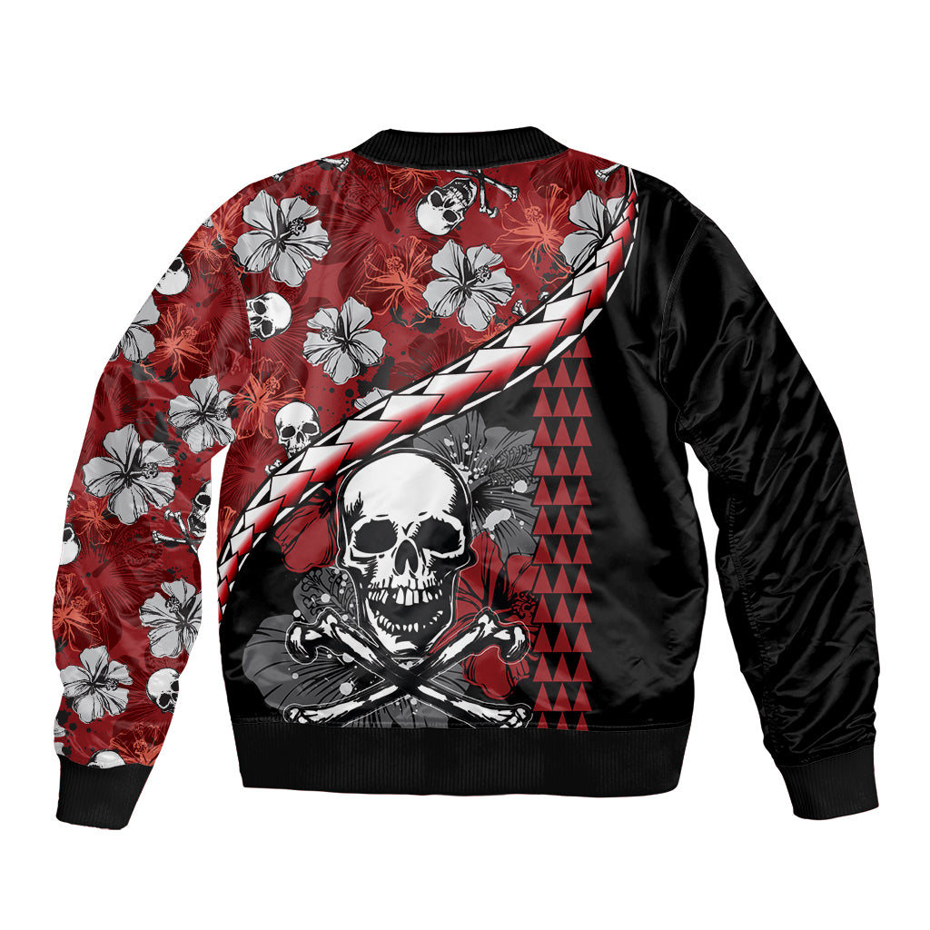 Hawaii Halloween Sleeve Zip Bomber Jacket Hibiscus Skull Kakau Pattern LT01 - Polynesian Pride