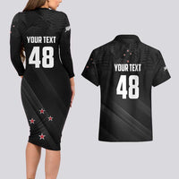 Custom New Zealand Cricket Couples Matching Long Sleeve Bodycon Dress and Hawaiian Shirt Aotearoa Black Cap Come On