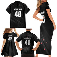 Custom New Zealand Cricket Family Matching Short Sleeve Bodycon Dress and Hawaiian Shirt Aotearoa Black Cap Come On