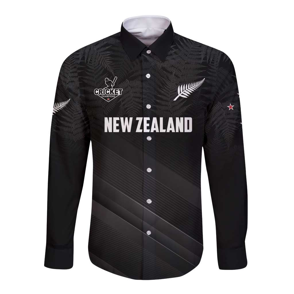 Custom New Zealand Cricket Long Sleeve Button Shirt Aotearoa Black Cap Come On LT01 Unisex Black - Polynesian Pride