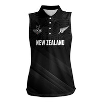 Custom New Zealand Cricket Women Sleeveless Polo Shirt Aotearoa Black Cap Come On