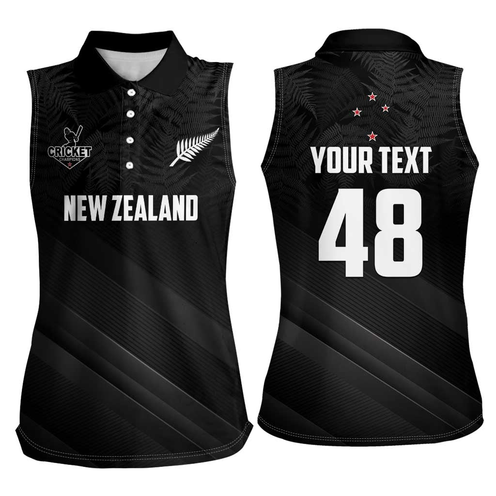 Custom New Zealand Cricket Women Sleeveless Polo Shirt Aotearoa Black Cap Come On