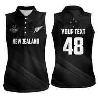 Custom New Zealand Cricket Women Sleeveless Polo Shirt Aotearoa Black Cap Come On