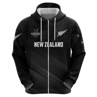 Custom New Zealand Cricket Zip Hoodie Aotearoa Black Cap Come On