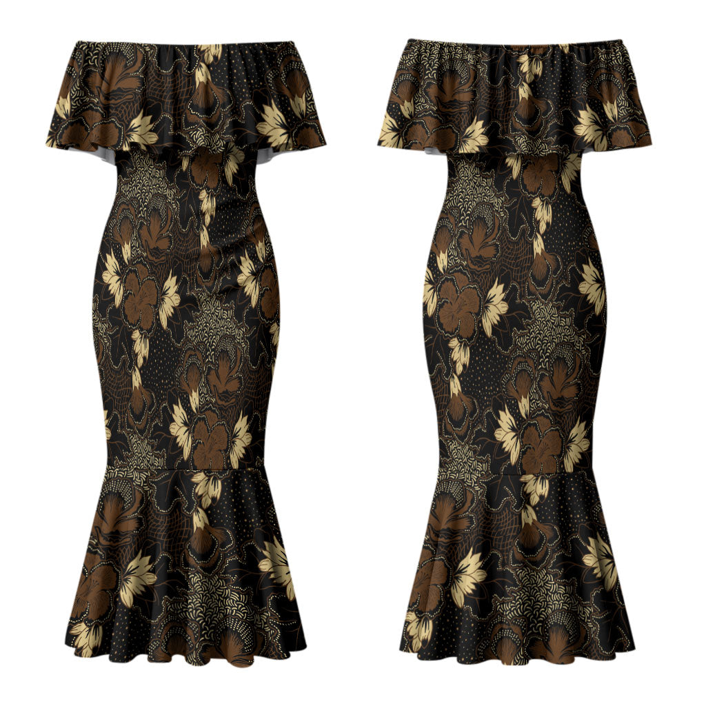 Javanese Batik Semen Couples Matching Mermaid Dress and Long Sleeve Button Shirt Indonesian Traditional Pattern LT01 - Polynesian Pride