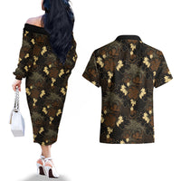 Javanese Batik Semen Couples Matching Off The Shoulder Long Sleeve Dress and Hawaiian Shirt Indonesian Traditional Pattern