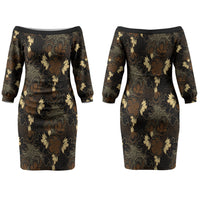 Javanese Batik Semen Couples Matching Off The Shoulder Long Sleeve Dress and Hawaiian Shirt Indonesian Traditional Pattern LT01 - Polynesian Pride
