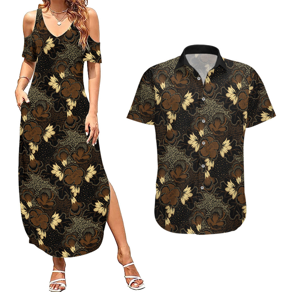 Javanese Batik Semen Couples Matching Summer Maxi Dress and Hawaiian Shirt Indonesian Traditional Pattern