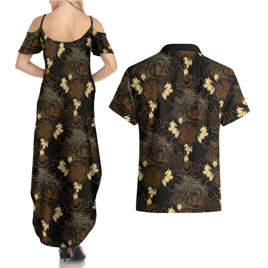Javanese Batik Semen Couples Matching Summer Maxi Dress and Hawaiian Shirt Indonesian Traditional Pattern