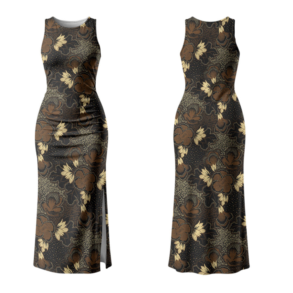 Javanese Batik Semen Couples Matching Tank Maxi Dress and Long Sleeve Button Shirt Indonesian Traditional Pattern LT01 - Polynesian Pride