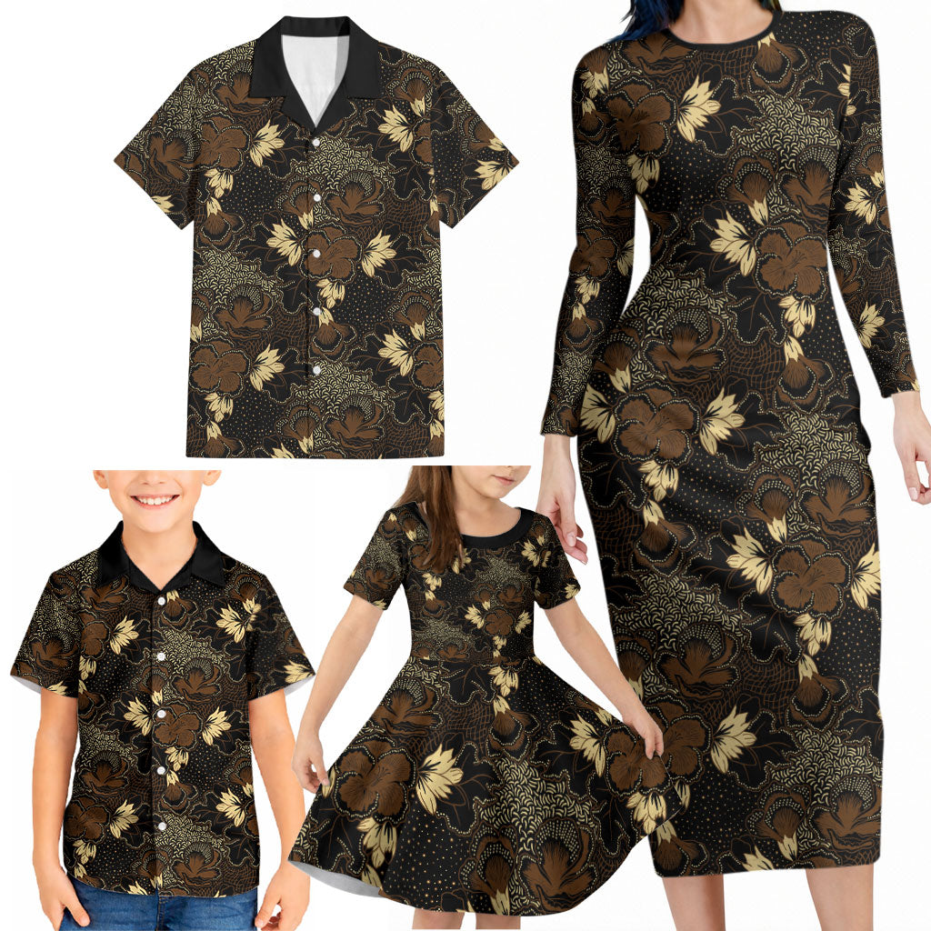 Javanese Batik Semen Family Matching Long Sleeve Bodycon Dress and Hawaiian Shirt Indonesian Traditional Pattern LT01 - Polynesian Pride