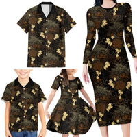 Javanese Batik Semen Family Matching Long Sleeve Bodycon Dress and Hawaiian Shirt Indonesian Traditional Pattern