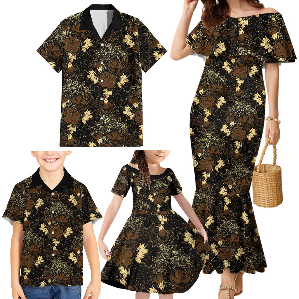 Javanese Batik Semen Family Matching Mermaid Dress and Hawaiian Shirt Indonesian Traditional Pattern