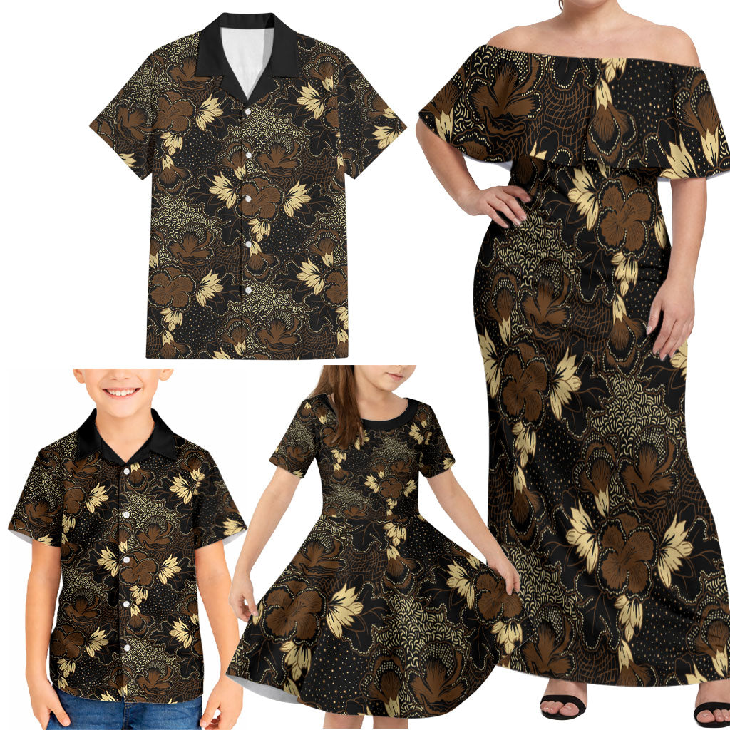 Javanese Batik Semen Family Matching Off Shoulder Maxi Dress and Hawaiian Shirt Indonesian Traditional Pattern LT01 - Polynesian Pride