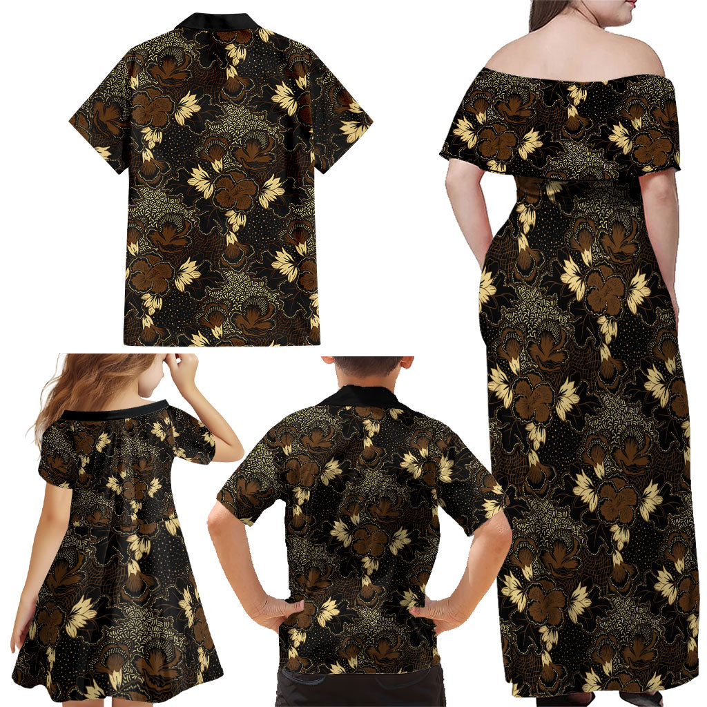 Javanese Batik Semen Family Matching Off Shoulder Maxi Dress and Hawaiian Shirt Indonesian Traditional Pattern