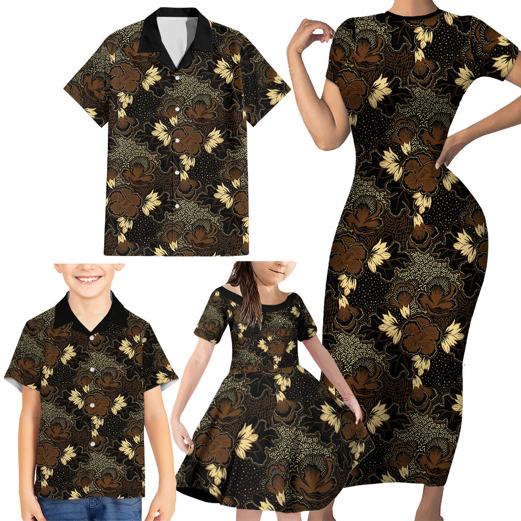 Javanese Batik Semen Family Matching Short Sleeve Bodycon Dress and Hawaiian Shirt Indonesian Traditional Pattern