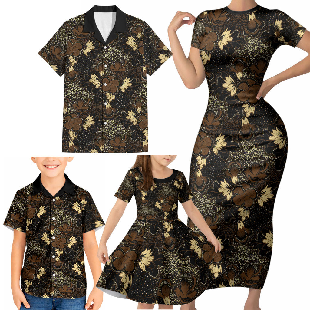 Javanese Batik Semen Family Matching Short Sleeve Bodycon Dress and Hawaiian Shirt Indonesian Traditional Pattern LT01 - Polynesian Pride