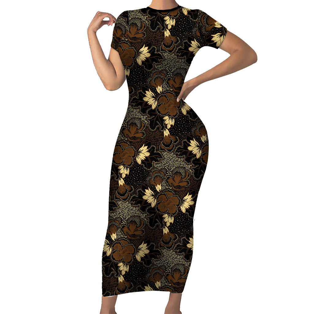 Javanese Batik Semen Family Matching Short Sleeve Bodycon Dress and Hawaiian Shirt Indonesian Traditional Pattern