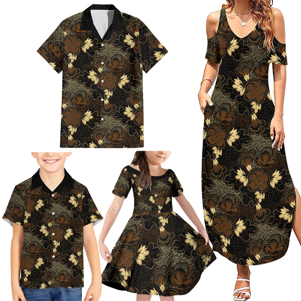 Javanese Batik Semen Family Matching Summer Maxi Dress and Hawaiian Shirt Indonesian Traditional Pattern