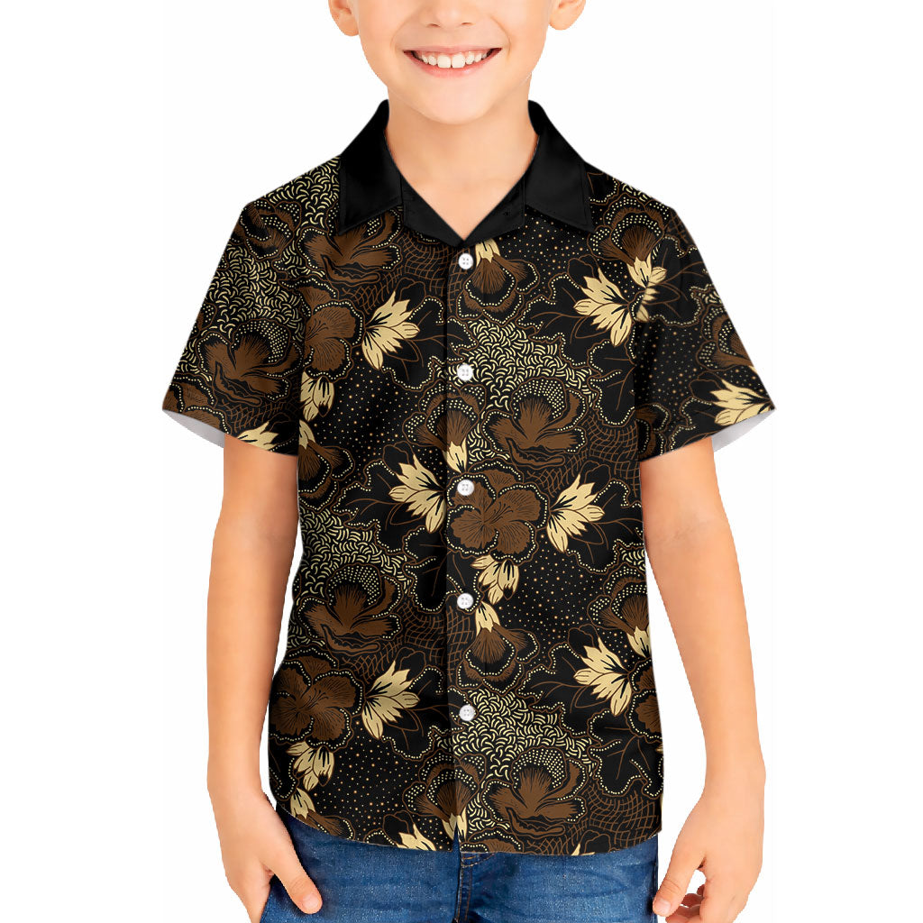 Javanese Batik Semen Kid Hawaiian Shirt Indonesian Traditional Pattern LT01 Kid Black - Polynesian Pride