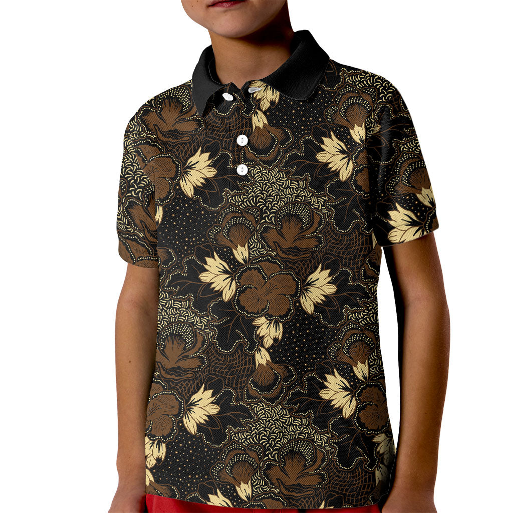 Javanese Batik Semen Kid Polo Shirt Indonesian Traditional Pattern LT01 Kid Black - Polynesian Pride