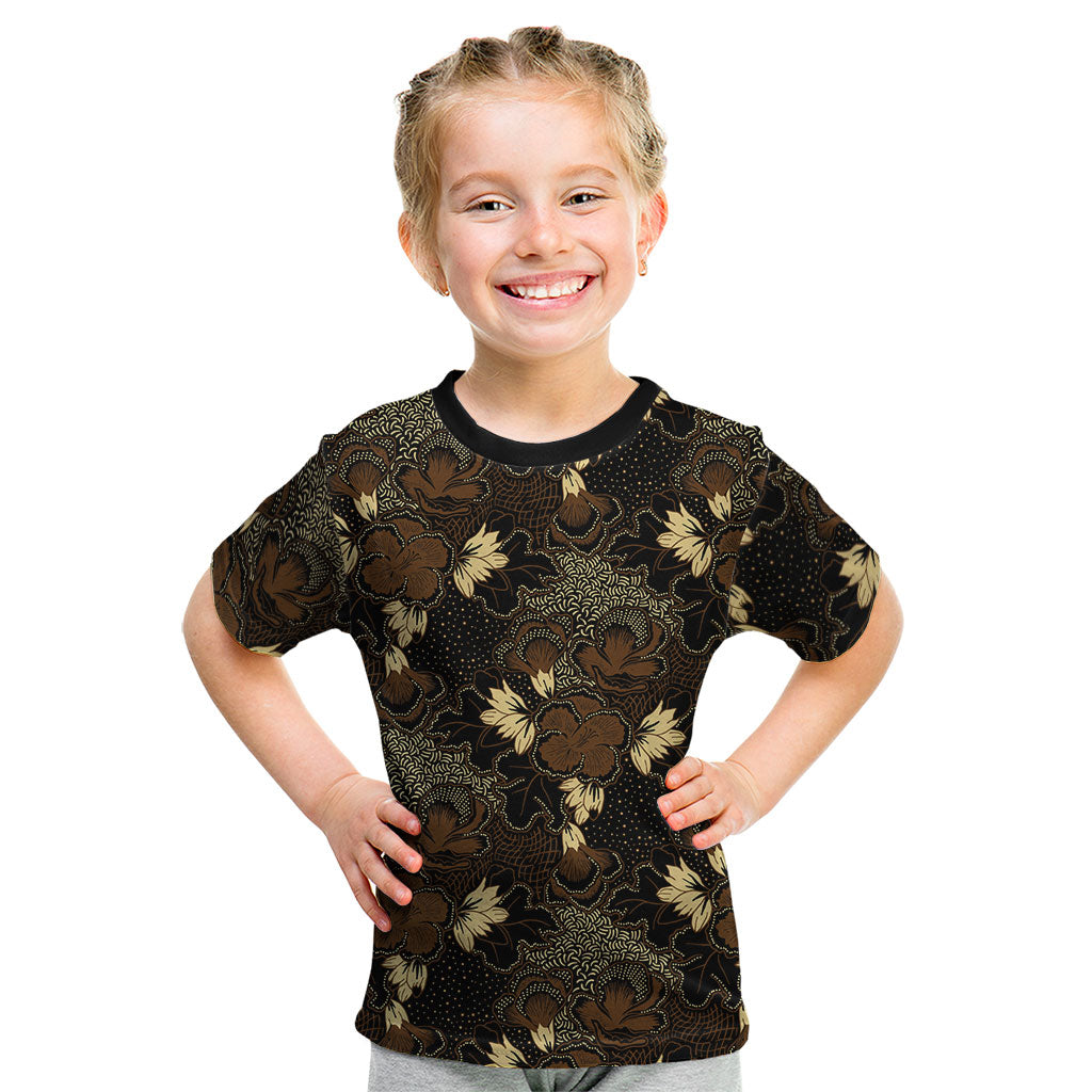 Javanese Batik Semen Kid T Shirt Indonesian Traditional Pattern LT01 Black - Polynesian Pride