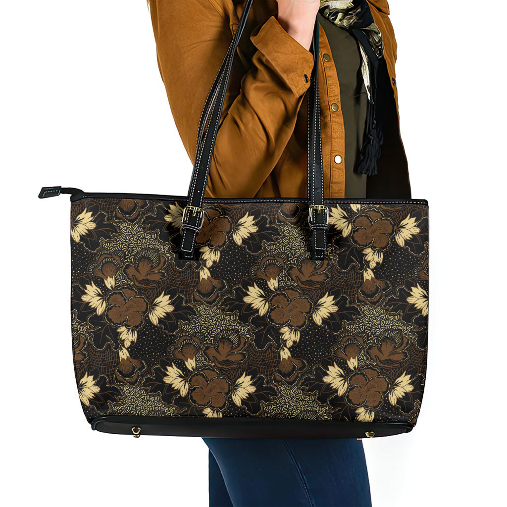 Javanese Batik Semen Leather Tote Bag Indonesian Traditional Pattern