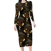 Javanese Batik Semen Long Sleeve Bodycon Dress Indonesian Traditional Pattern