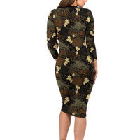 Javanese Batik Semen Long Sleeve Bodycon Dress Indonesian Traditional Pattern