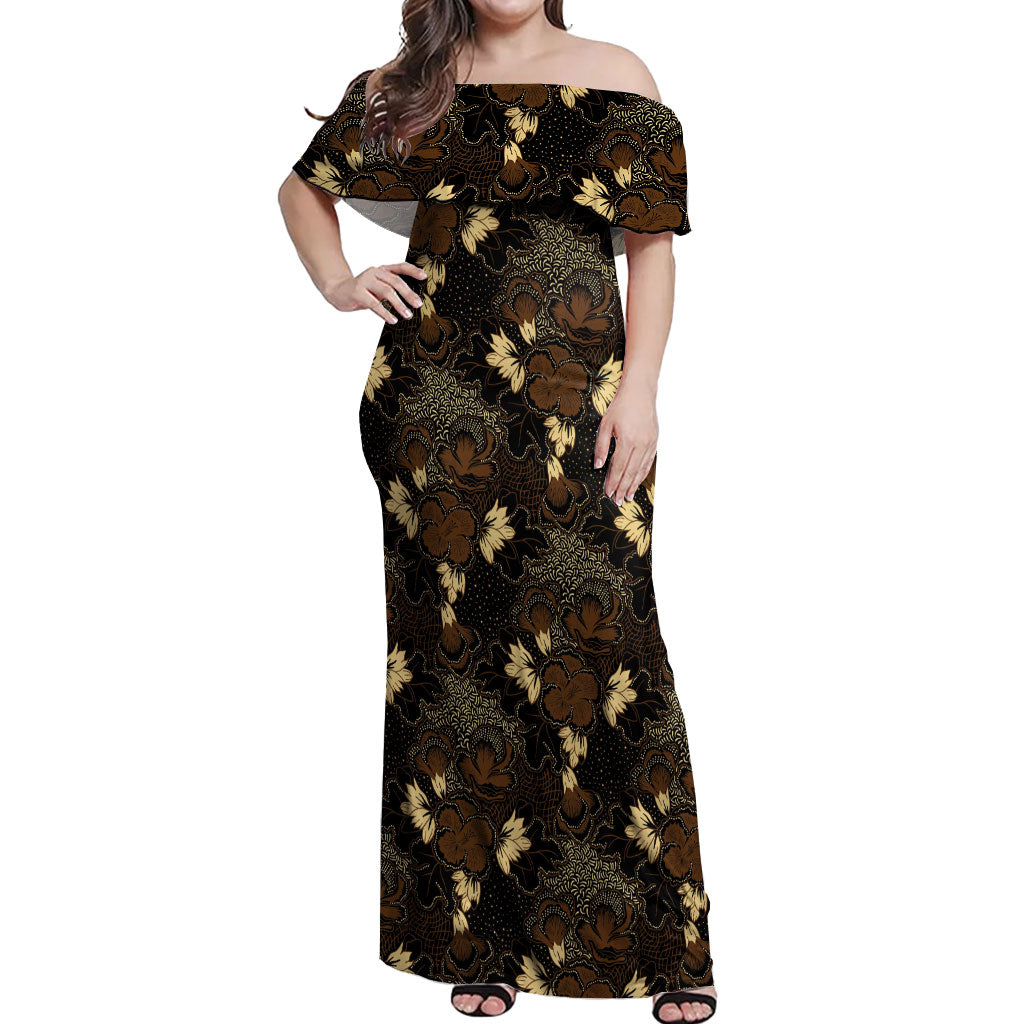 Javanese Batik Semen Off Shoulder Maxi Dress Indonesian Traditional Pattern