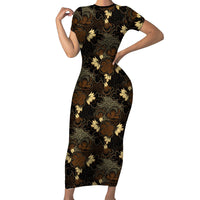 Javanese Batik Semen Short Sleeve Bodycon Dress Indonesian Traditional Pattern