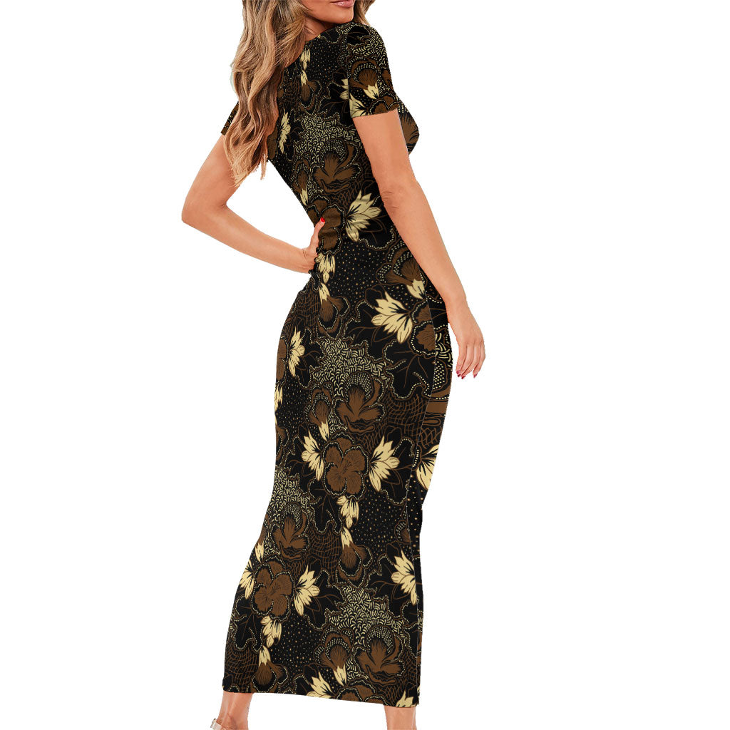 Javanese Batik Semen Short Sleeve Bodycon Dress Indonesian Traditional Pattern