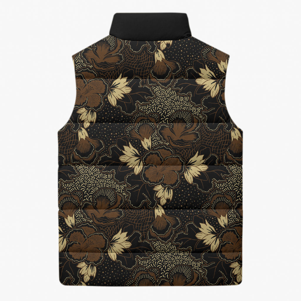Javanese Batik Semen Sleeveless Puffer Jacket Indonesian Traditional Pattern