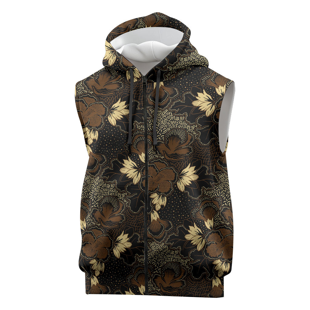 Javanese Batik Semen Sleeveless Zip Hoodie Indonesian Traditional Pattern LT01 Black - Polynesian Pride