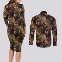 Batik Pedalaman Semen Lereng Style Couples Matching Long Sleeve Bodycon Dress and Long Sleeve Button Shirt Indonesian Traditional Pattern