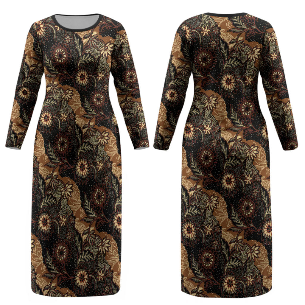 Batik Pedalaman Semen Lereng Style Couples Matching Long Sleeve Bodycon Dress and Long Sleeve Button Shirt Indonesian Traditional Pattern LT01 - Polynesian Pride