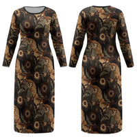 Batik Pedalaman Semen Lereng Style Couples Matching Long Sleeve Bodycon Dress and Long Sleeve Button Shirt Indonesian Traditional Pattern LT01 - Polynesian Pride