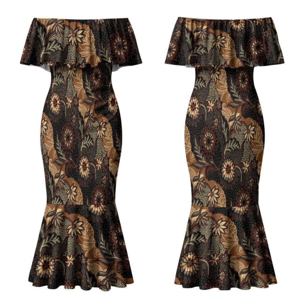 Batik Pedalaman Semen Lereng Style Couples Matching Mermaid Dress and Long Sleeve Button Shirt Indonesian Traditional Pattern LT01 - Polynesian Pride